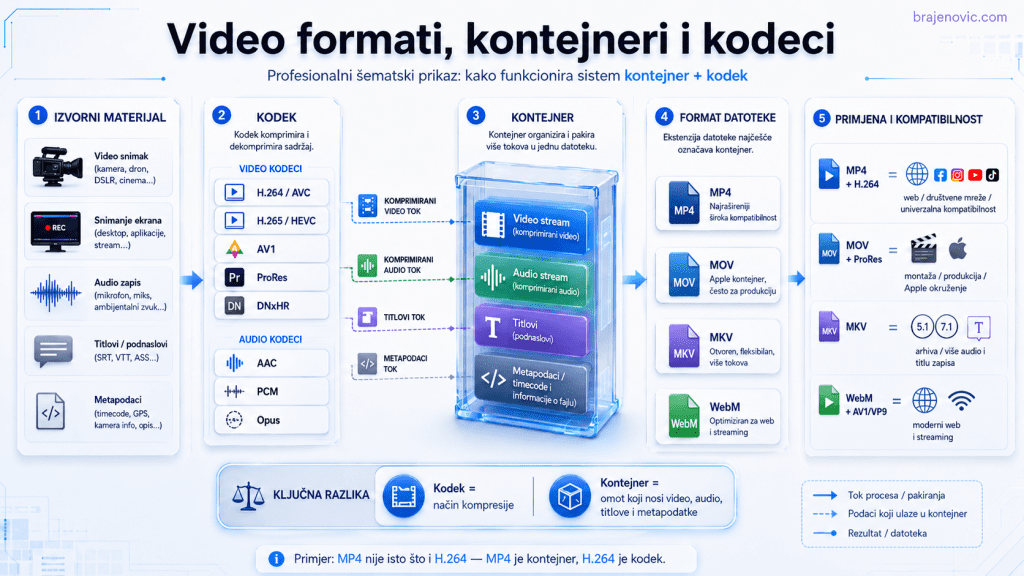 Video formati kontejneri kodeci High Tech News Blue infographic explaining how video formats containers and codecs fit together sources codecs containers and compatibility